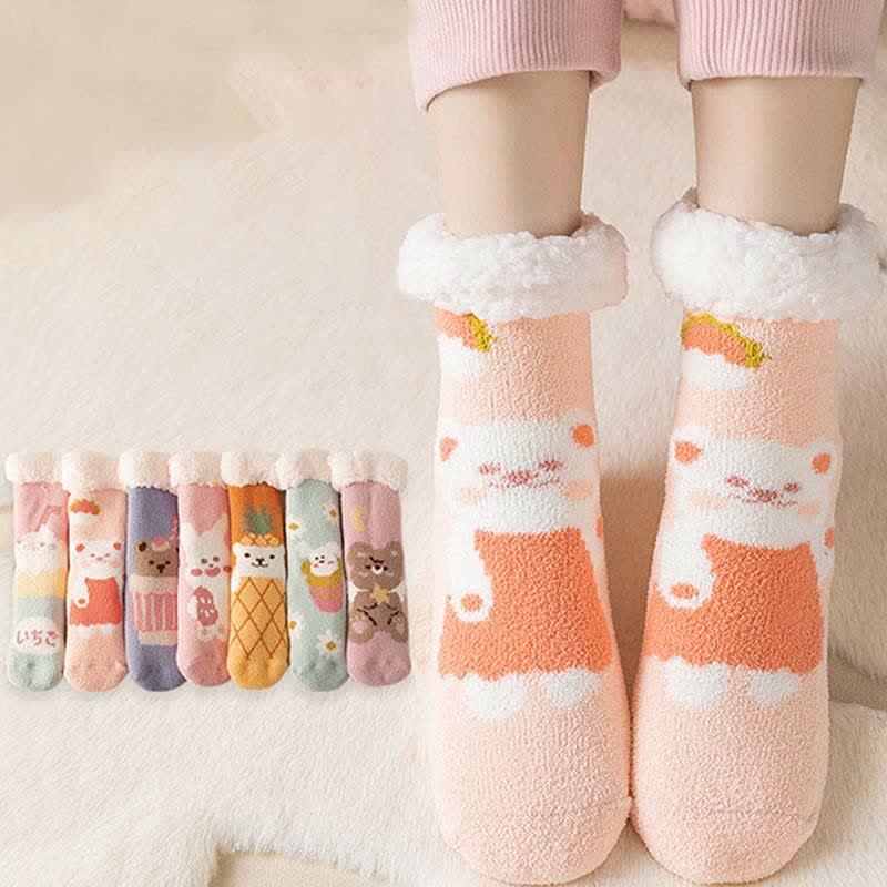 Cute Cartoon Bunny Bear Print Plush Socks Warm  |   Socks Accessories A