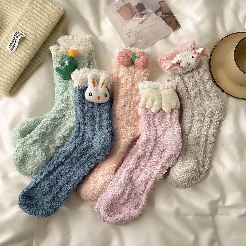 Cute Cartoon Bunny Reindeer 3D Decor Plush Socks Warm  |   Socks Accessories Blue