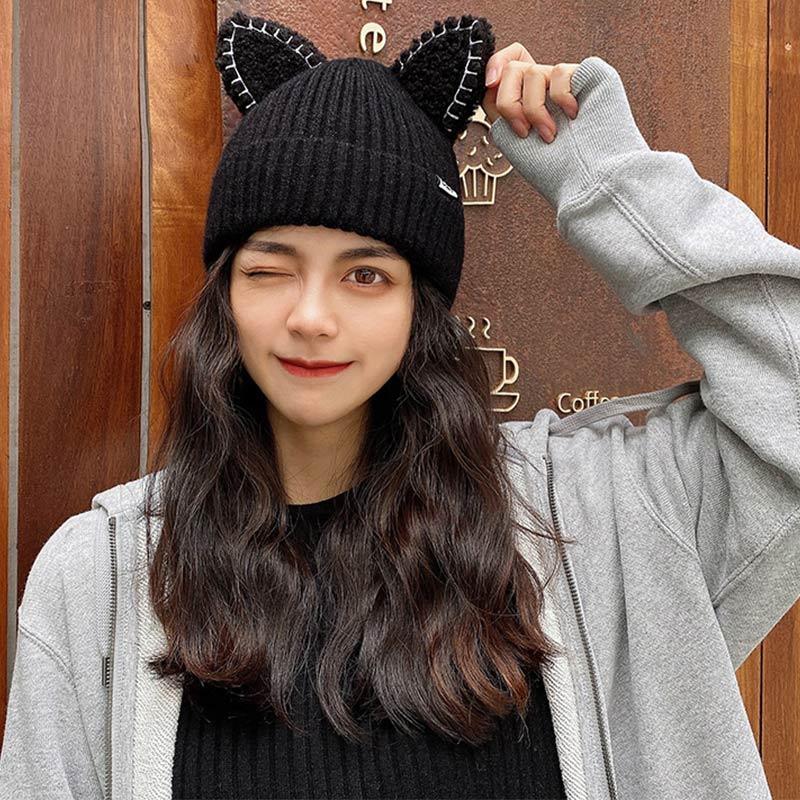 Cute Cartoon Cat Ears Letter Hat  |   Hats & Scarfs Accessories Black