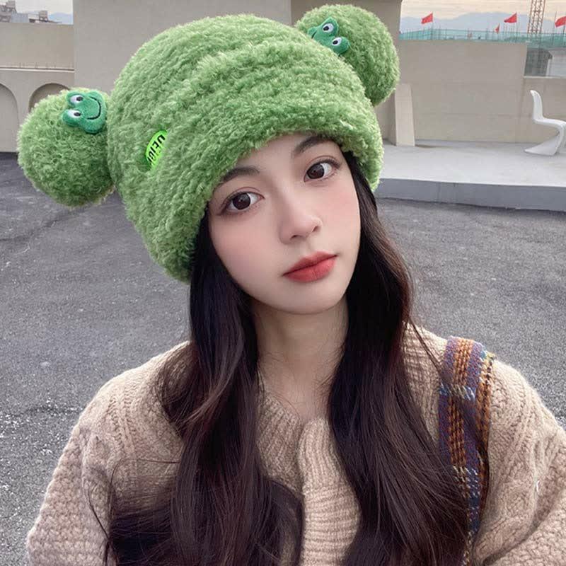 Cute Cartoon Frog Ears Knit Plush Hat  |   Hats & Scarfs Accessories Black