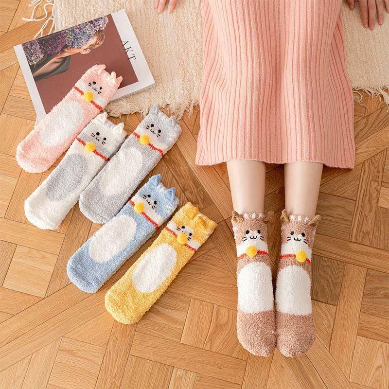 Cute Cartoon Kiity Colorblock Plush Socks Warm  |   Socks Accessories Blue