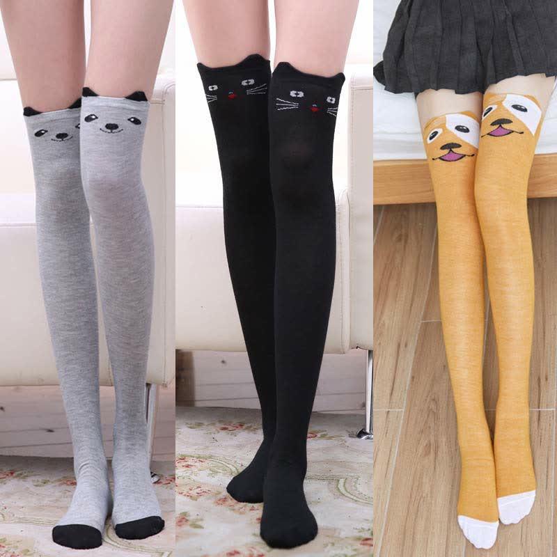 Cute Cartoon Kitty Puppy Print Stockings Over The Knee  |   Socks Accessories Black