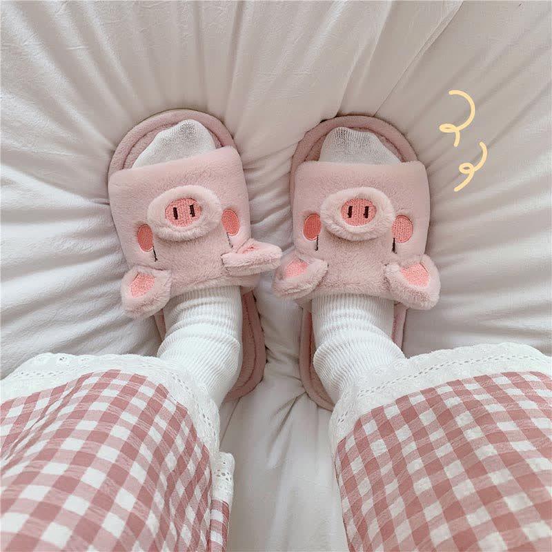 Cute Cartoon Piggy Plush Slippers  |   Slippers Shoes Pink