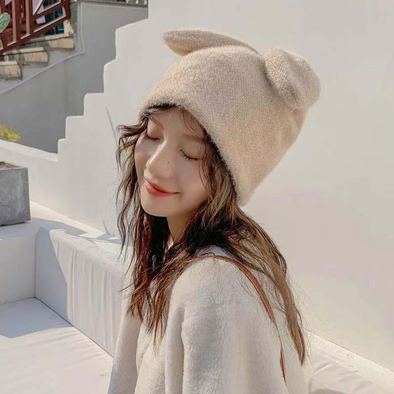 Cute Cartoon Rabbit Ears Knit Hat  |   Hats & Scarfs Accessories Black