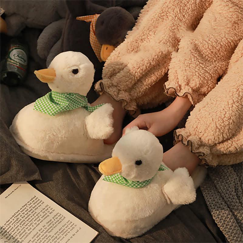 Cute Cartoon Scarf Duck Plush Slippers  |   Slippers Shoes Grey