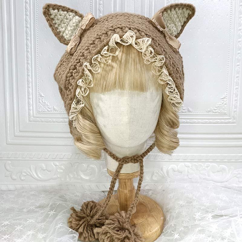 Cute Cat Ears Lace Lolita Hat Warm  |   Hats & Scarfs Accessories Beige