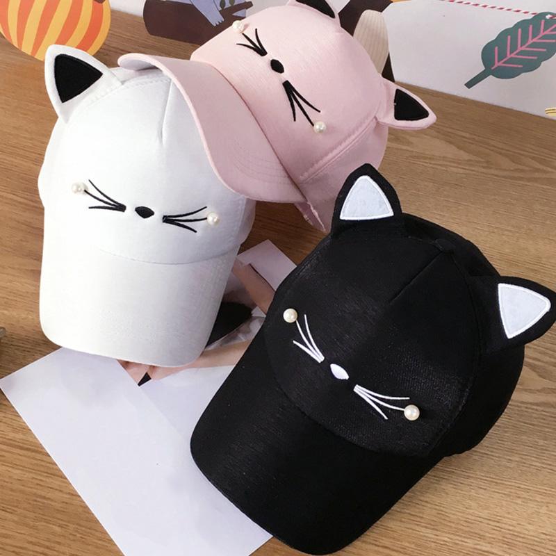 Cute Cat Ears Pearl Casual Baseball Cap  |   Hats & Scarfs Accessories Black