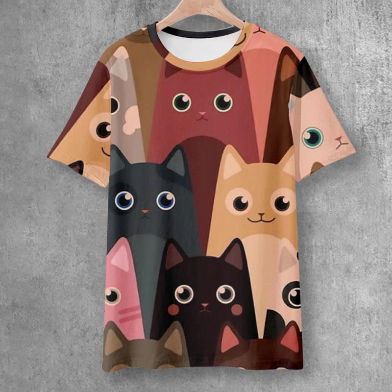 Cute Cat Print Casual Short Sleeve T-Shirt  |   T-Shirts Clothing Multicolor