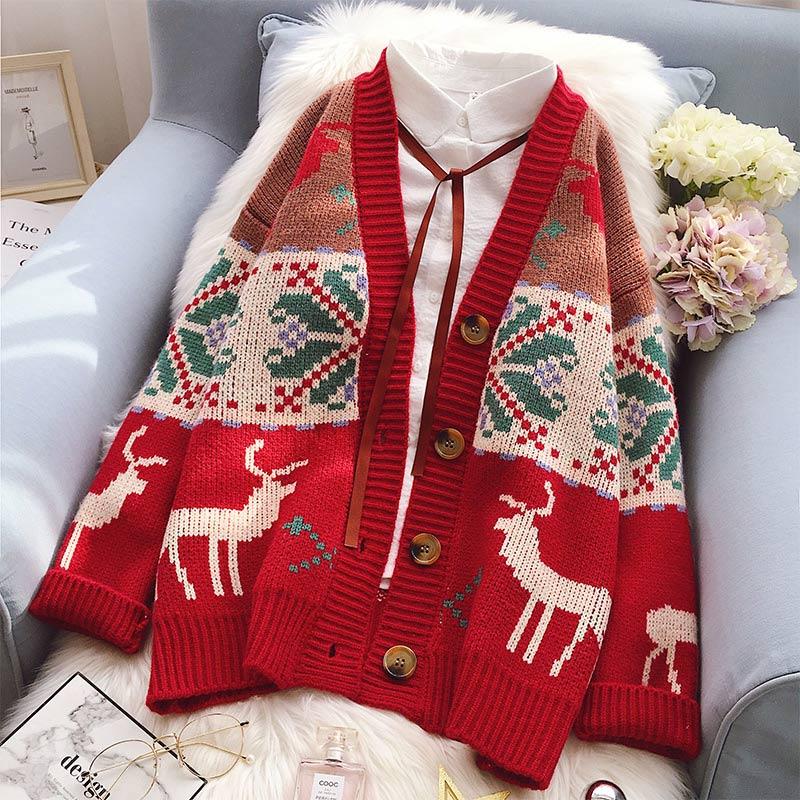 Cute Christmas Elk Print Outwear Sweatshirt  |   Sweatshirts & Hoodies Clothing Green