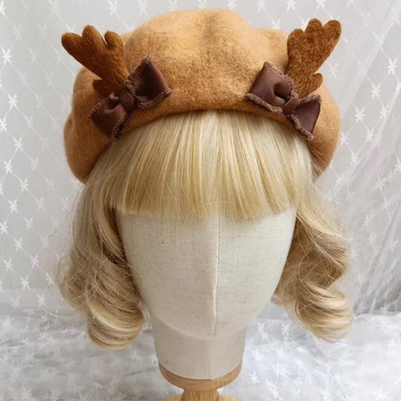 Cute Deer Ears Lolita Beret Warm  |   Hats & Scarfs Accessories Beige