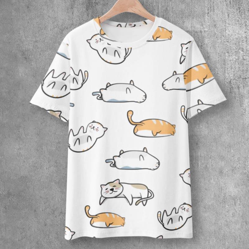 Cute Kitty Print Casual Short Sleeve T-Shirt  |   T-Shirts Clothing T-Shirts