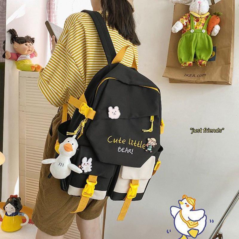 Cute Little Bear Letter Colorblock College Style Backpack  |   Backpack Backpack Backpack