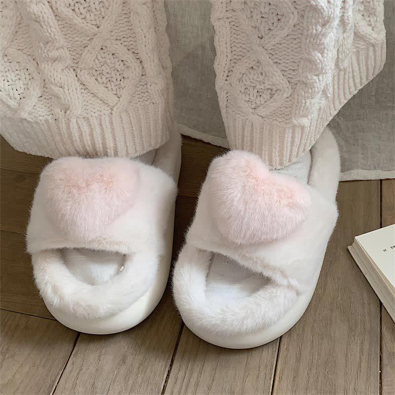 Cute Love Heart 3D Decor Plush Slippers  |   Slippers Shoes Black