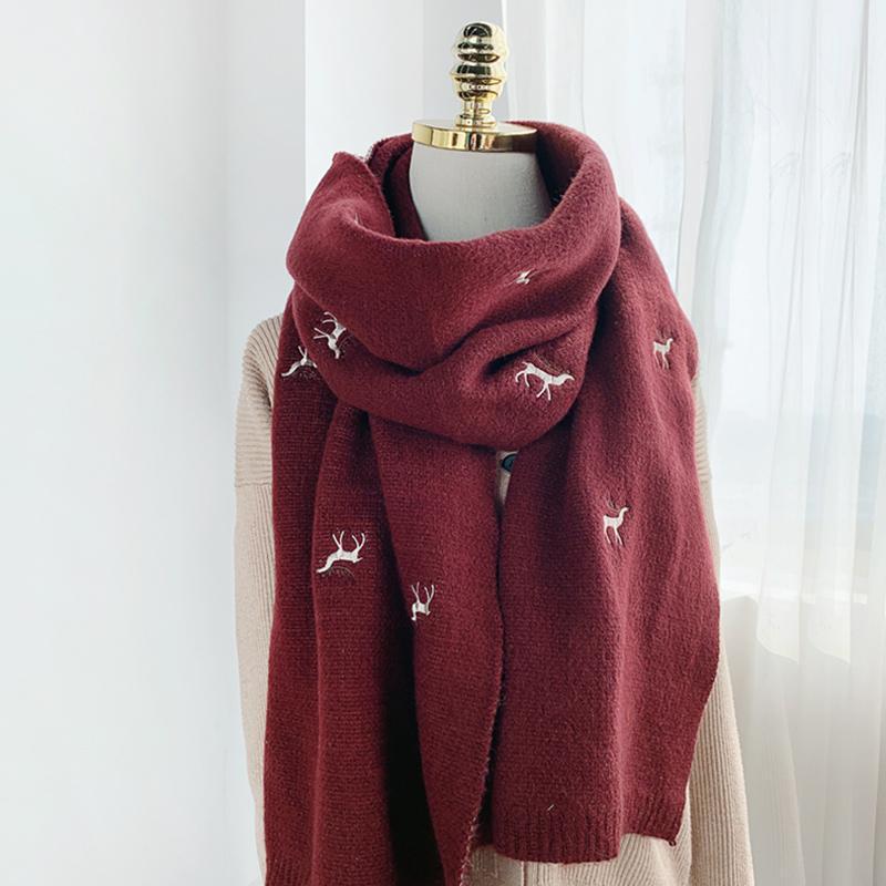 Cute Reindeer Embroidery Scarf  |   Hats & Scarfs Accessories Beige