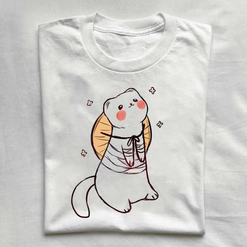 Cute White Kitty Print Summer T-Shirt  |   T-Shirts Clothing T-Shirts