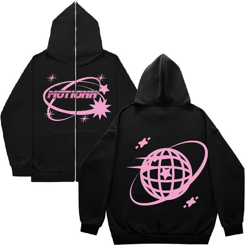 Dark Graphic Print Full Zip Oversize Hooded Sweatshirt  |   Sweatshirts & Hoodies Clothing Black A