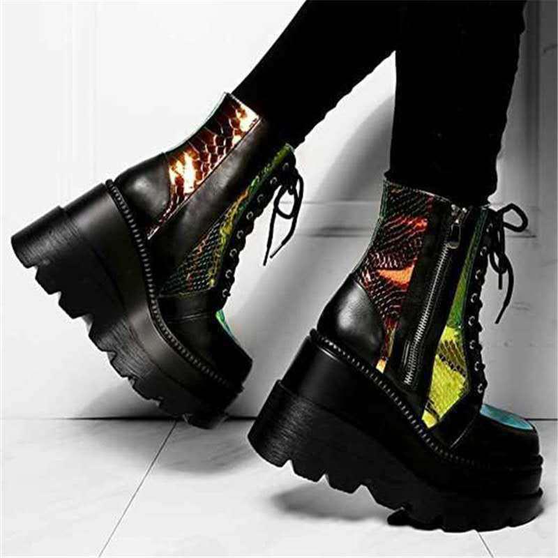 Dazzling Colorblock Lace Up High Heel Boots  |   Boots Boots Black