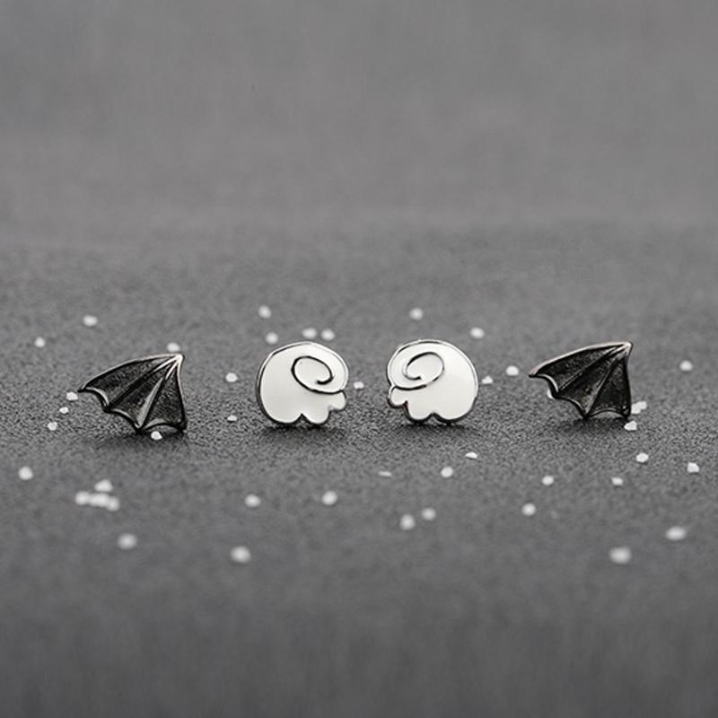 Devil Angel Wing 925 Silver Stud Earrings Matching Couple  |   Jewelry Accessories Black & White