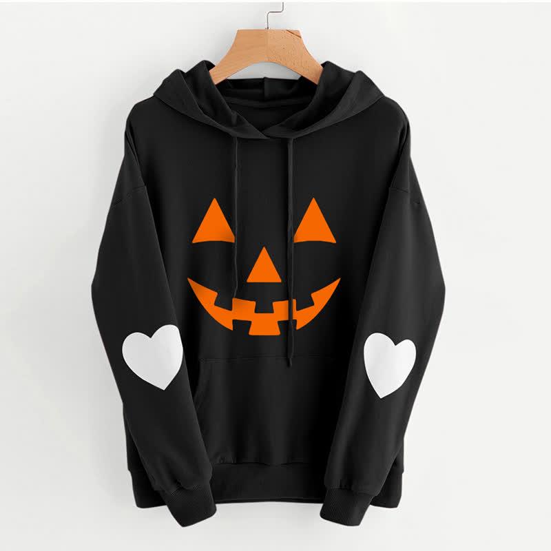 Devil Pumpkin Print Pocketed Casual Hoodie  |   Sweatshirts & Hoodies Clothing Black