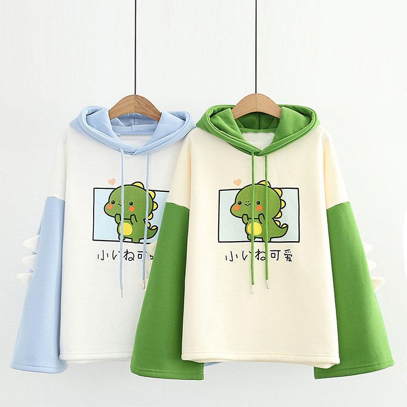 Dinosaur Print Color Block Hoodie  |   Sweatshirts & Hoodies Clothing Blue