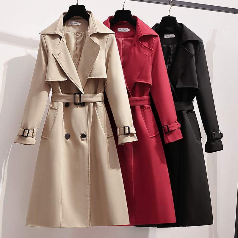 Double Button Lapel Belted Trench Coat  |   Outerwear Clothing Black