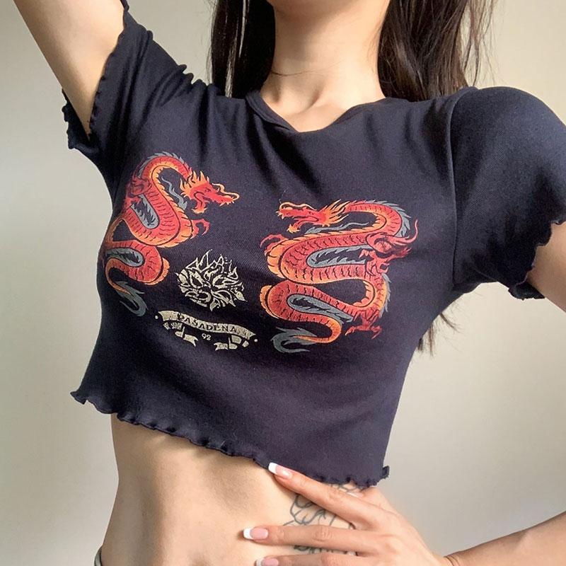 Dragon Print Slim T-Shirt  |   T-Shirts Clothing Navy Blue