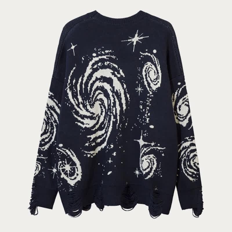 Eddy Print Round Collar Rippped Loose Sweater  |   Sweater Clothing Black