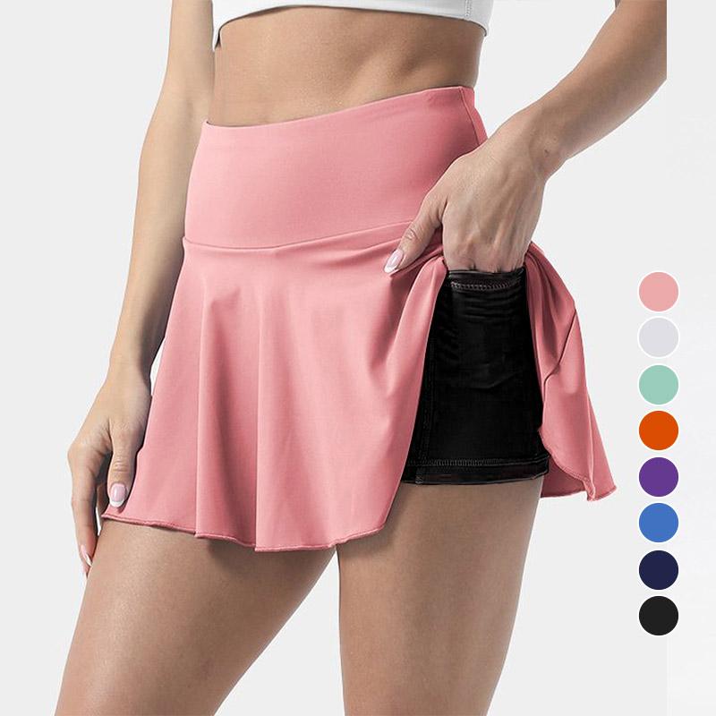 Elastic Sports High Waist Tennis Skirts Inner Shorts With Pockets  |   Skirts Clothing Black