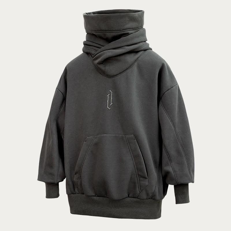 Embroidery Pocket Double Neckline Oversized Hoodie  |   Sweatshirts & Hoodies Clothing Grey