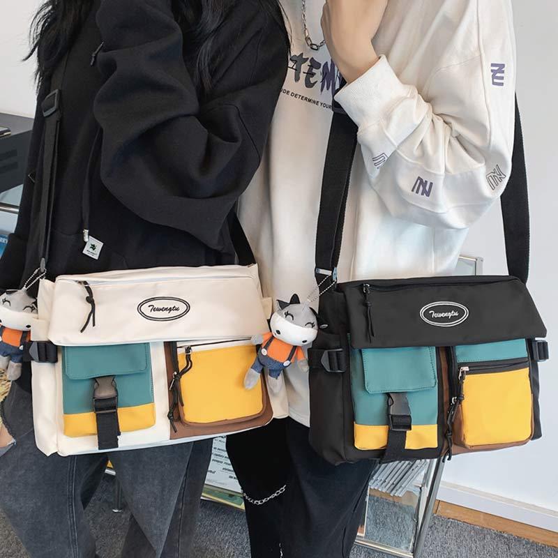 Fashion Colorblock Letter Print Canvas Crossbody Bag  |   Crossbody Bag Bags Black