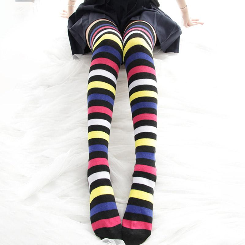 Fashion Colorful Striped Stockings Over The Knee  |   Socks Accessories Black