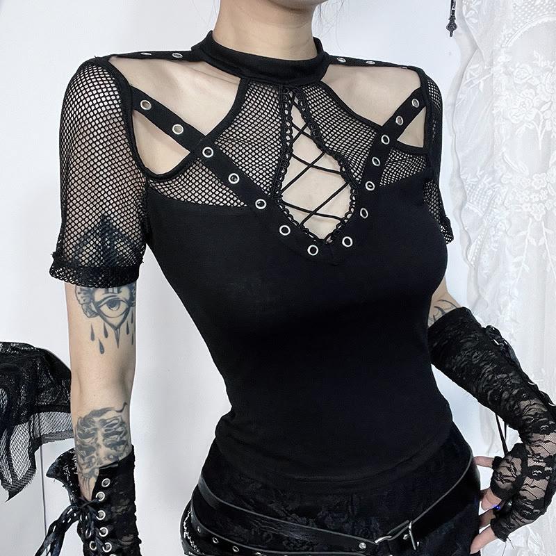 Fashion Fish Net Hollow Crop Top  |   Crop Tops & Camis Clothing Black