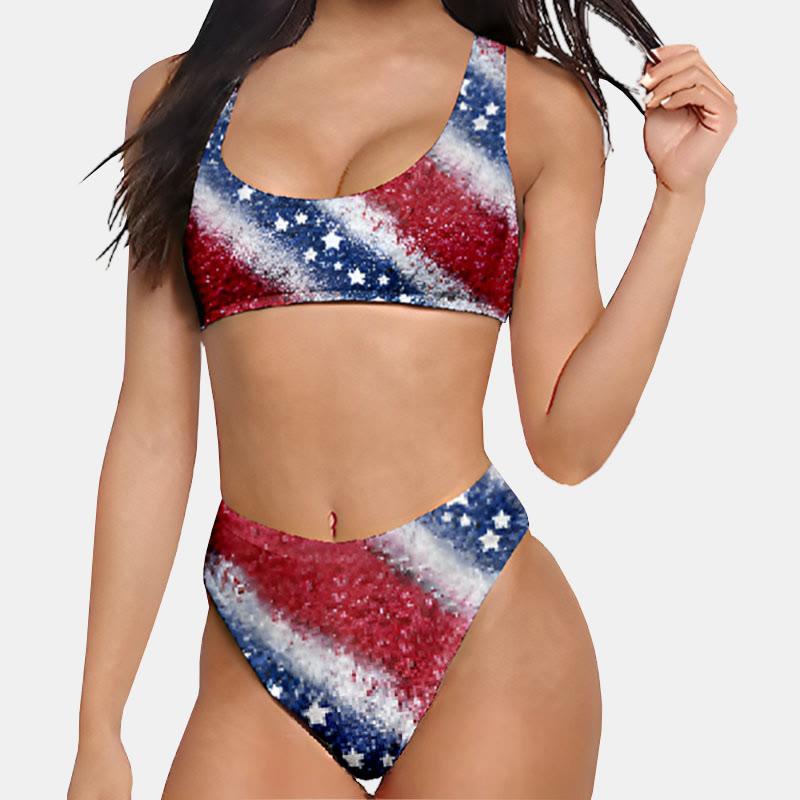 Flag Print Bra Briefs Bikini Two Pieces Swimwear Set  |   Swimwear Clothing Multicolor