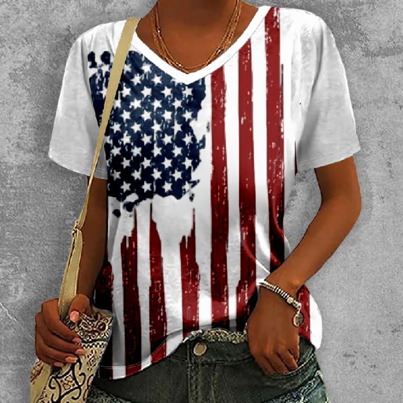 Flag Print V-Neck T-Shirt  |   T-Shirts Clothing T-Shirt