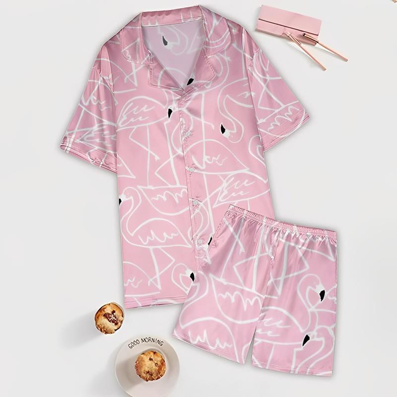 Flamingo Print T-Shirt Shorts Pajamas  |   Shorts Clothing Pajamas