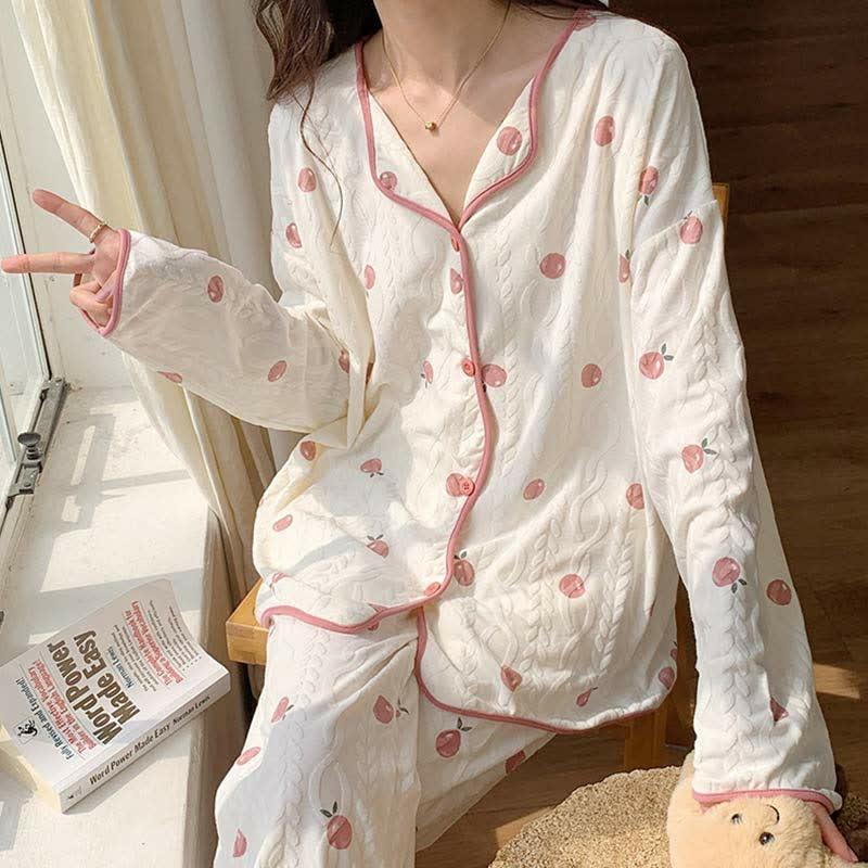 Floral Print Cotton Home Pajamas Set  |   Pajamas Clothing A