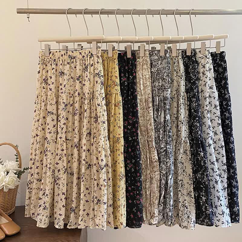 Floral Print High Waist A-Line Midi Skirt  |   Skirts Clothing A