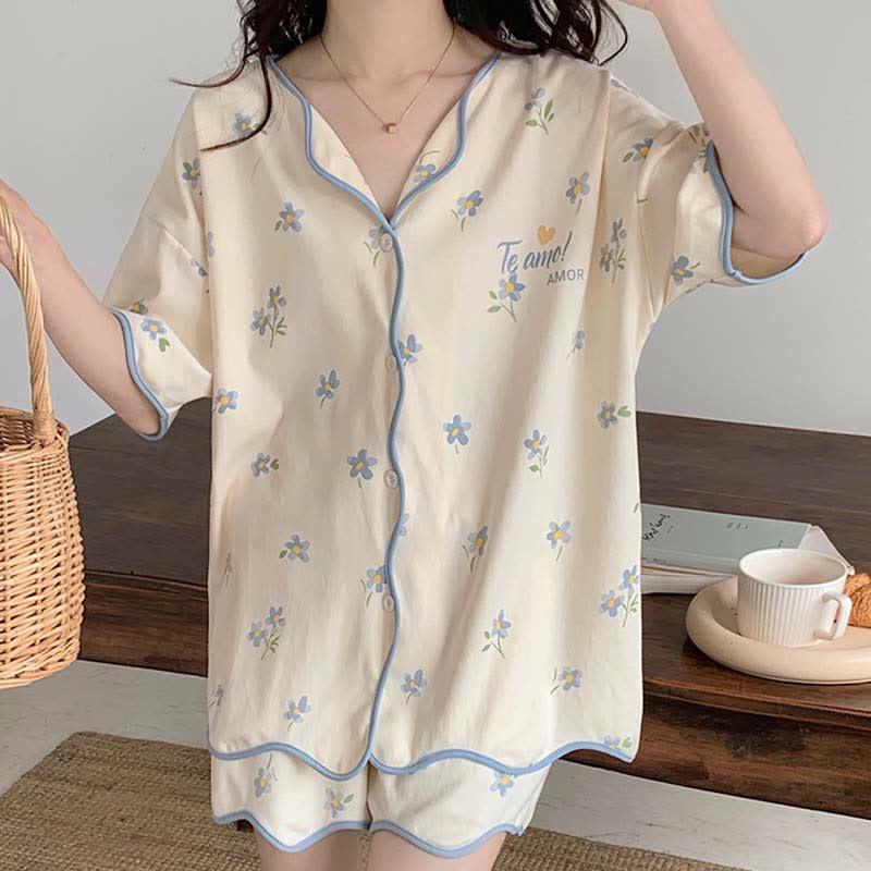 Floral Print Summer Cotton Pajamas Set  |   Pajamas Clothing Pajamas