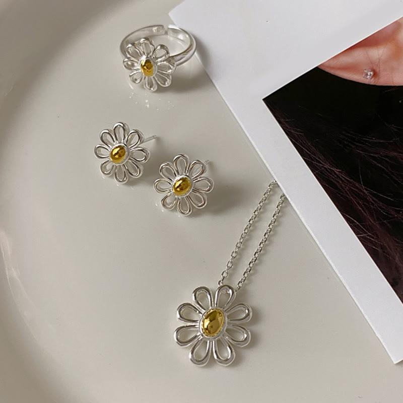 Flower Pendant 925 Sterling Silver Necklace Ring Ear Stud  |   Jewelry Accessories Ear Stud