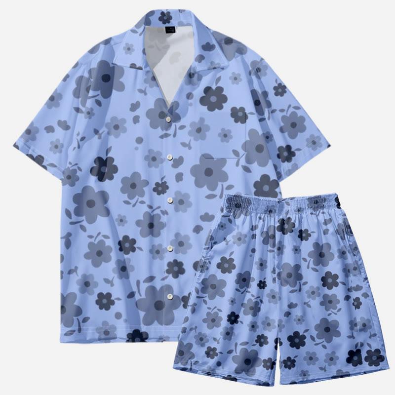 Flower Print Casual T-Shirt Shorts Set  |   Shorts Clothing Set