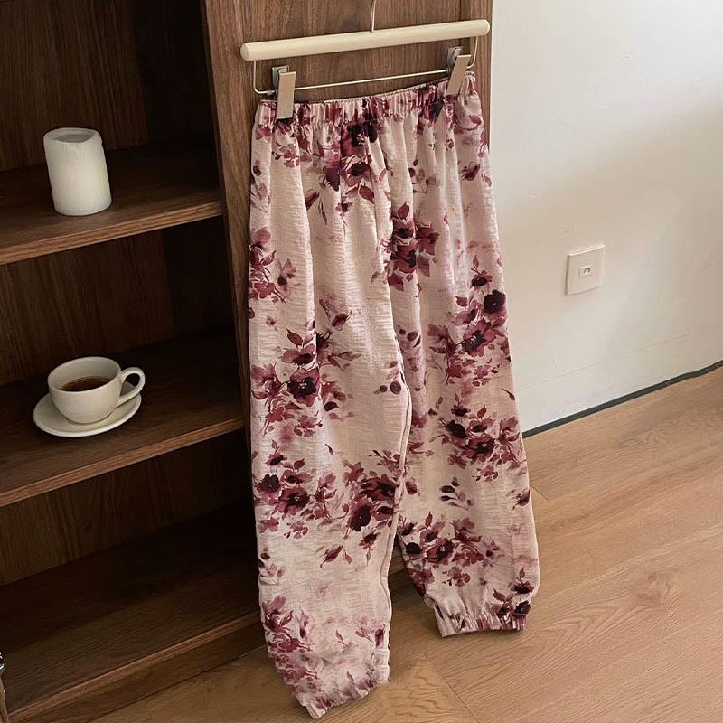 Flower Print High Waist Print Casual Loose Elastic Pants  |   Pants Clothing Pants