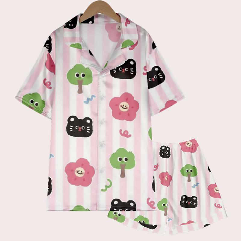 Flower Tree Print Short Sleeve T-Shirt Shorts Pajamas  |   Pajamas Clothing Pajamas