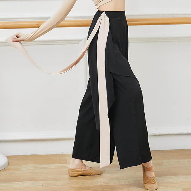 Flowy Ribbon Lace Up Wide Leg Pants  |   Pants Clothing Beige