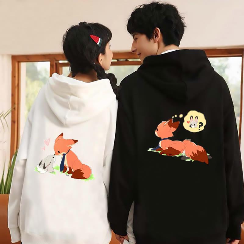 Fox And Rabbit Long Sleeve Sweatshirt Oversized  |   Sweatshirts & Hoodies Clothing Black