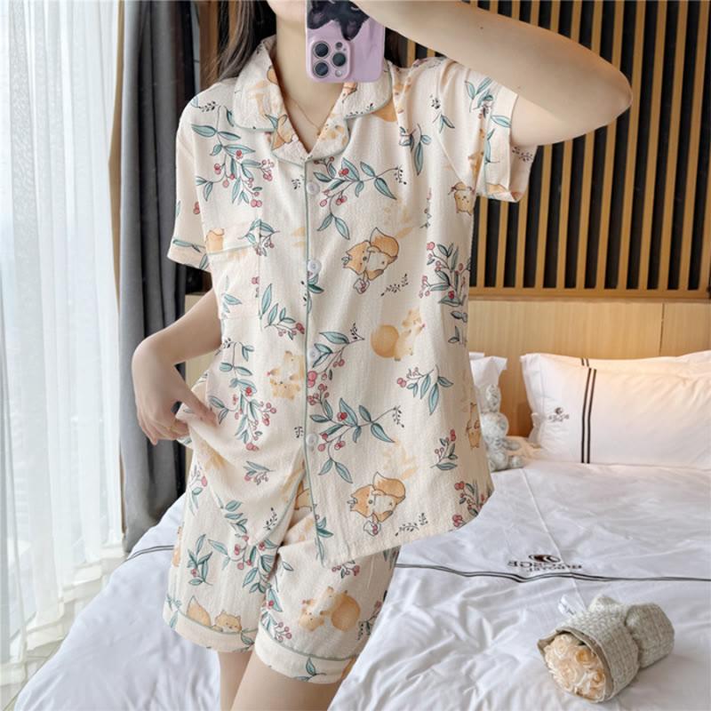 Fox Print Summer Pajamas Set  |   Pajamas Clothing Apricot