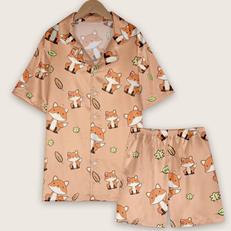 Fox Print T-Shirt Shorts Pajamas  |   Pajamas Clothing Pajamas