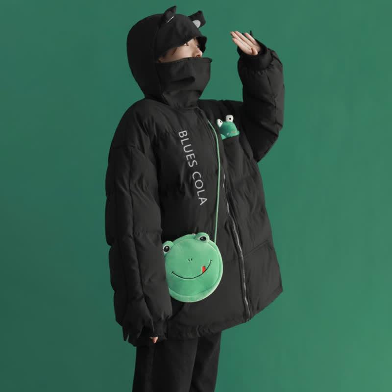 Frog Eyes Zipper Hooded Coat  |   Outerwear Clothing Black