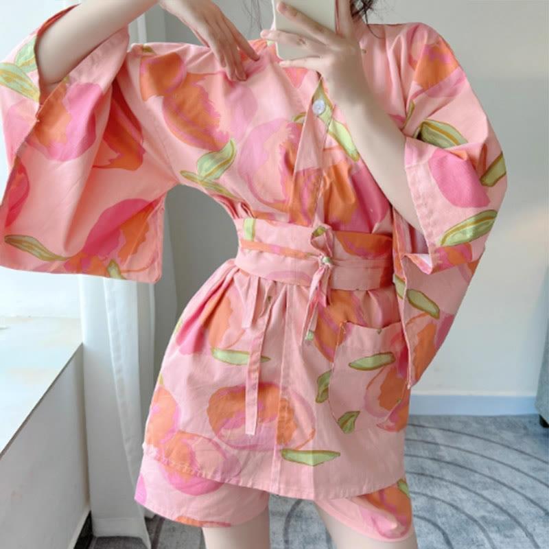 Fruit Print Kimono Pajamas Set  |   Shorts Clothing Pajamas