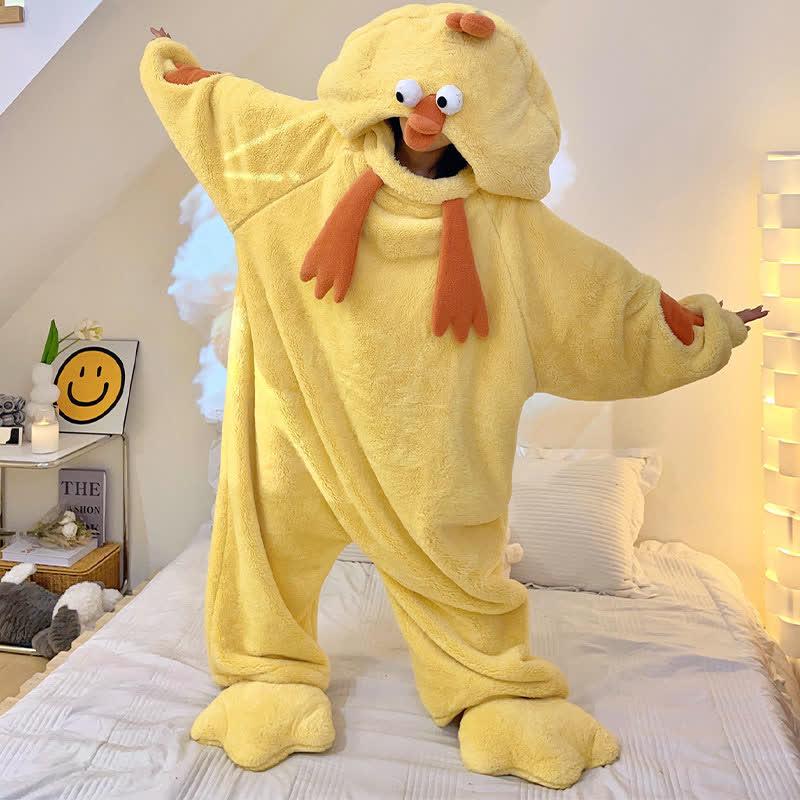 Funny Cartoon Chick Plush Hooded Jumpsuit Pajamas  |   Pajamas Clothing Pajamas