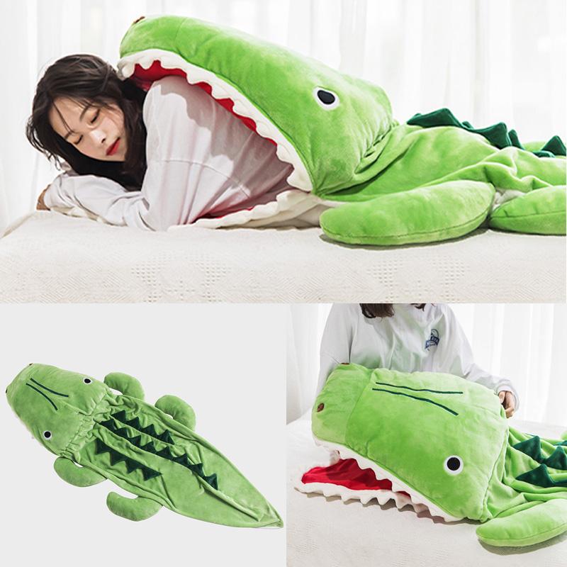 Funny Cartoon Crocodie Flannel Wearable One-Piece Blanket  |   Pajamas Clothing Green